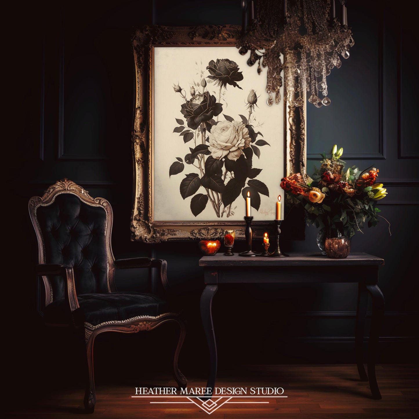 Ivory and Black Vintage Roses