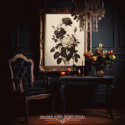 Ivory and Black Vintage Roses