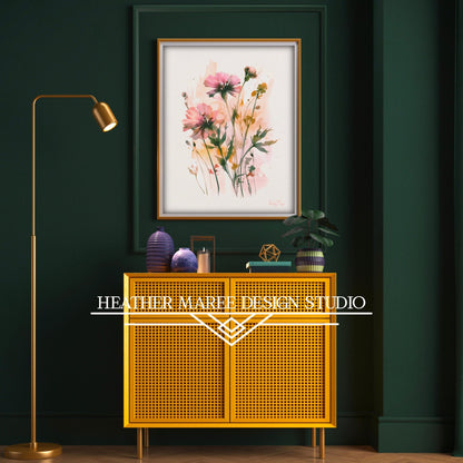 Pink Watercolor Wildflowers