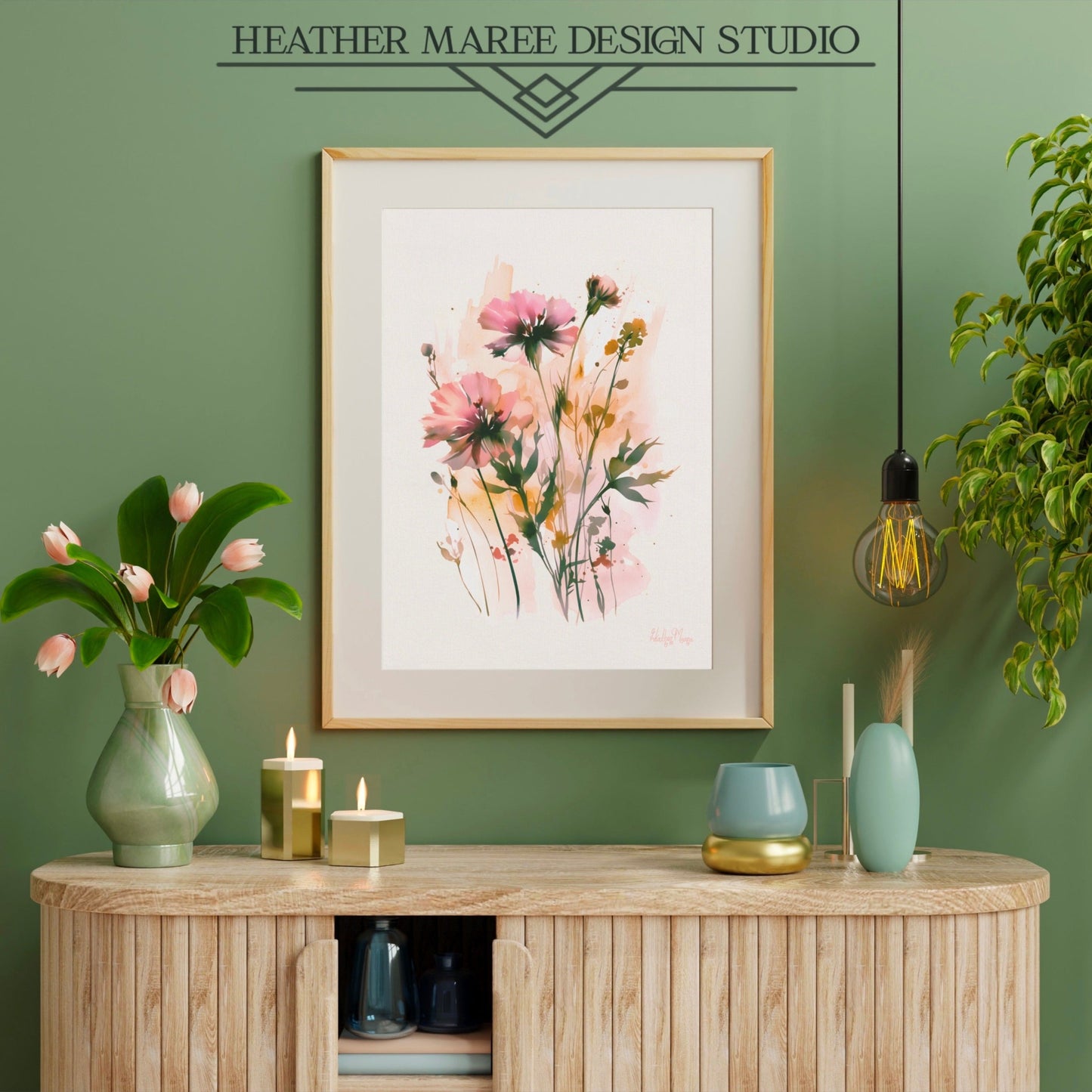 Pink Watercolor Wildflowers