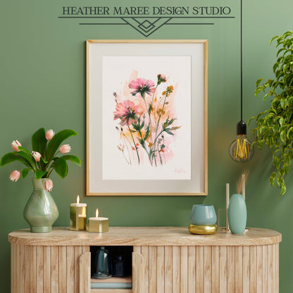 Pink Watercolor Wildflowers