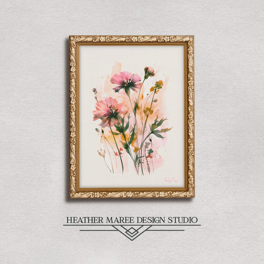 Pink Watercolor Wildflowers