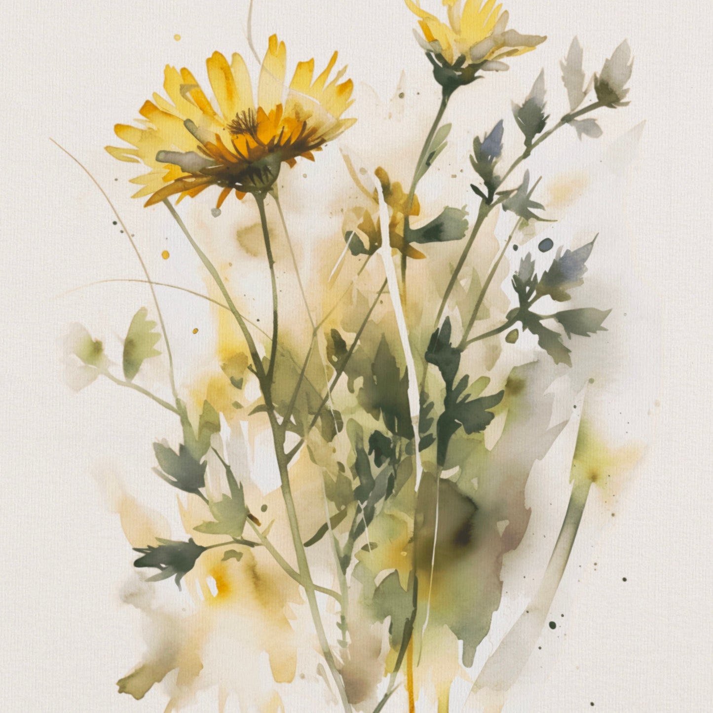 Yellow Watercolor Wildflowers