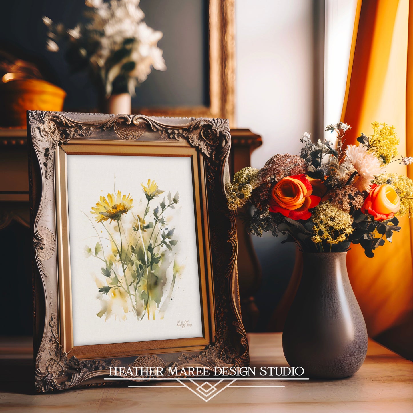 Yellow Watercolor Wildflowers