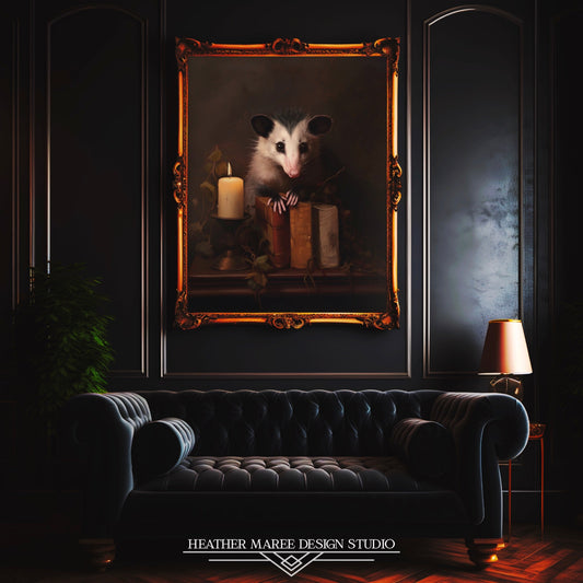 Opossum with Antique Books