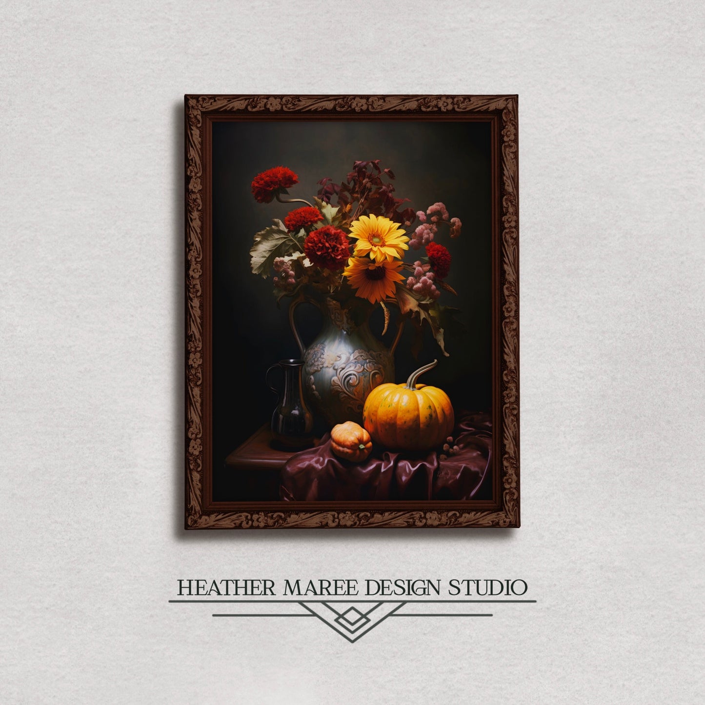 Autumn Flower Bouquet with Pumpkins