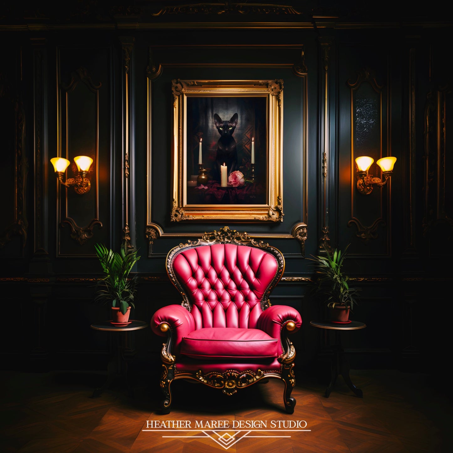 Velvety Black Sphynx with Candles