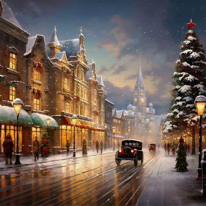 Snowy Christmas Evening in the City