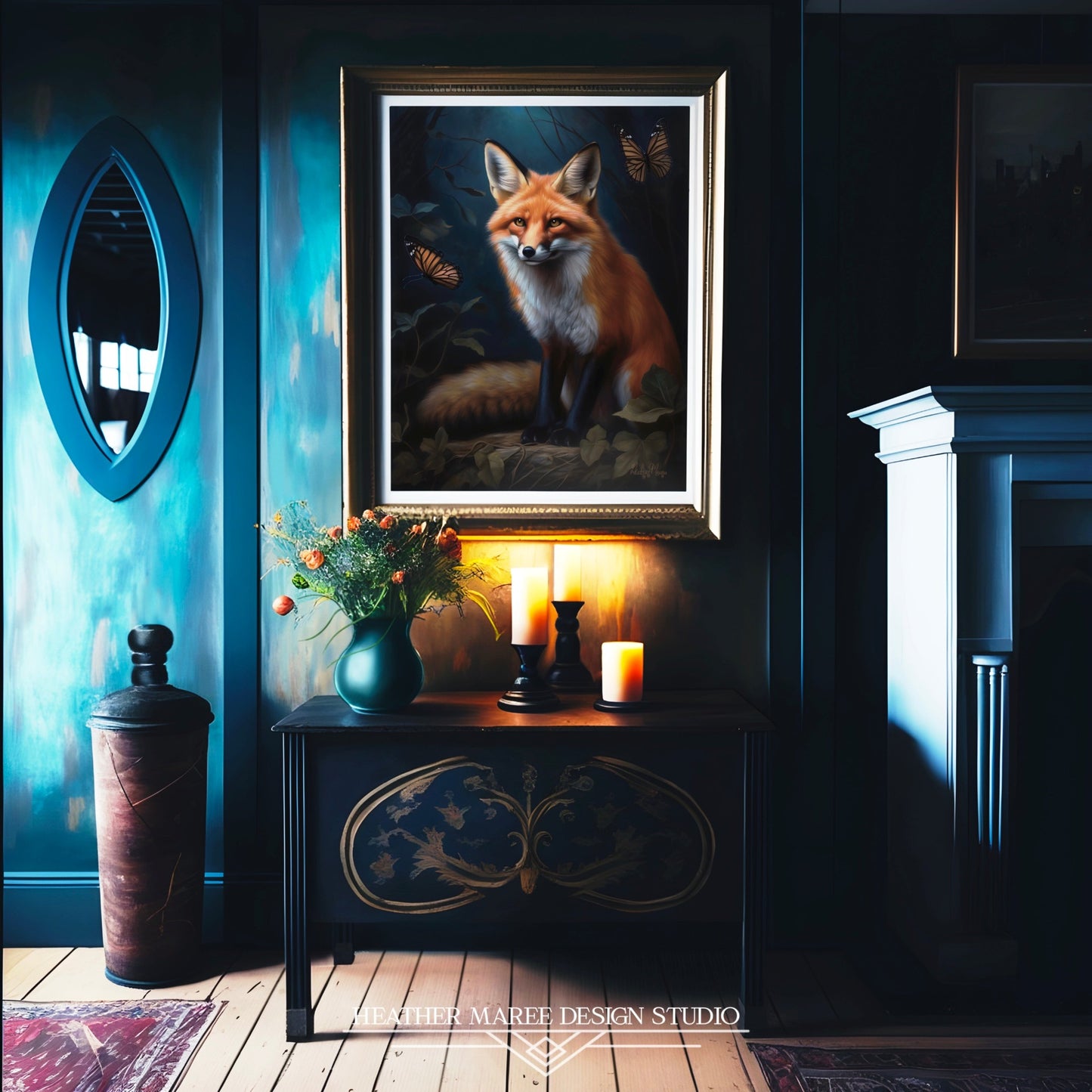 Red Fox with Butterflies