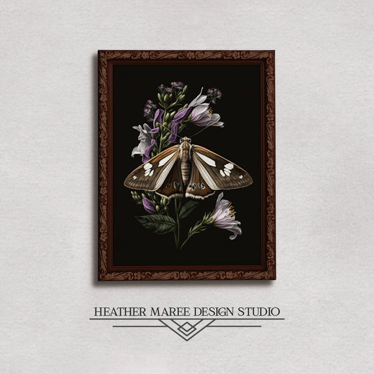 Brown Moth with Purple Flowers