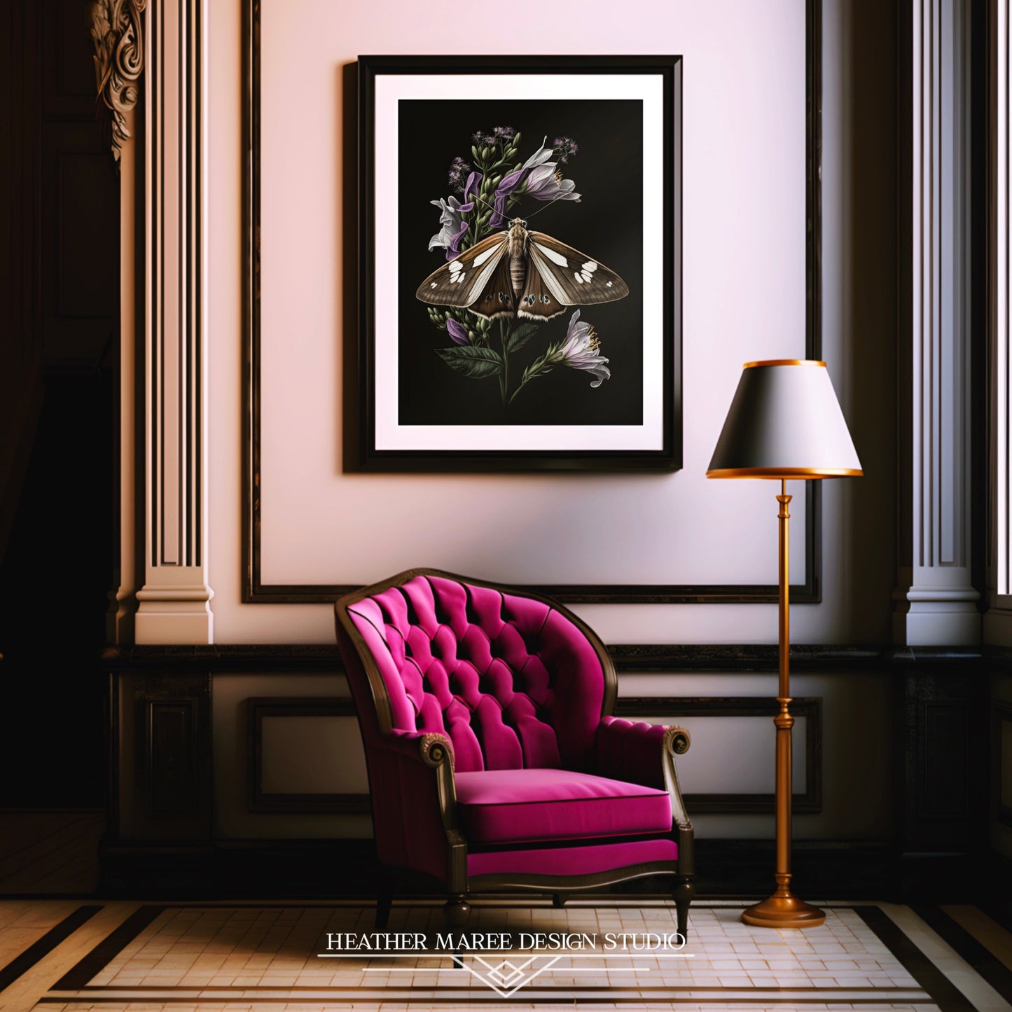 Brown Moth with Purple Flowers