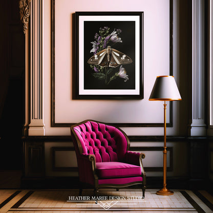 Brown Moth with Purple Flowers