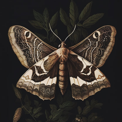 Brown Moth Perched on Leaves