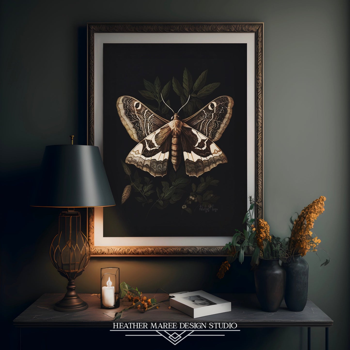 Brown Moth Perched on Leaves