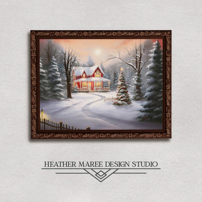 Red Cottage in a Snowy Forest