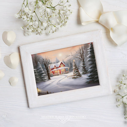 Red Cottage in a Snowy Forest