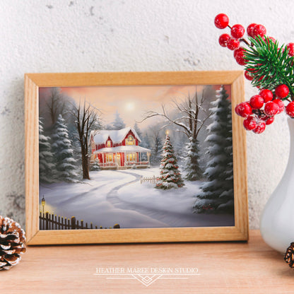 Red Cottage in a Snowy Forest