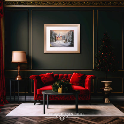 Red Cottage in a Snowy Forest