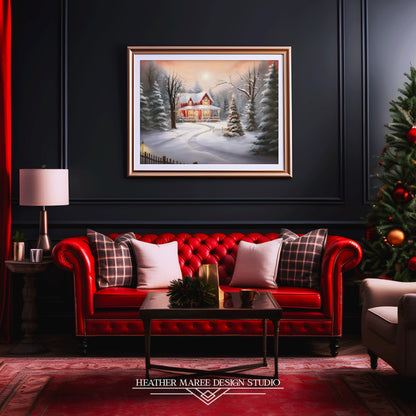 Red Cottage in a Snowy Forest