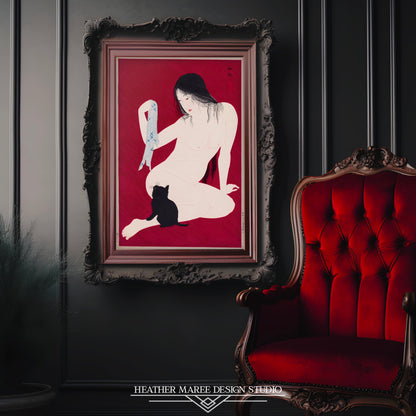 Seated Nude with Black Cat