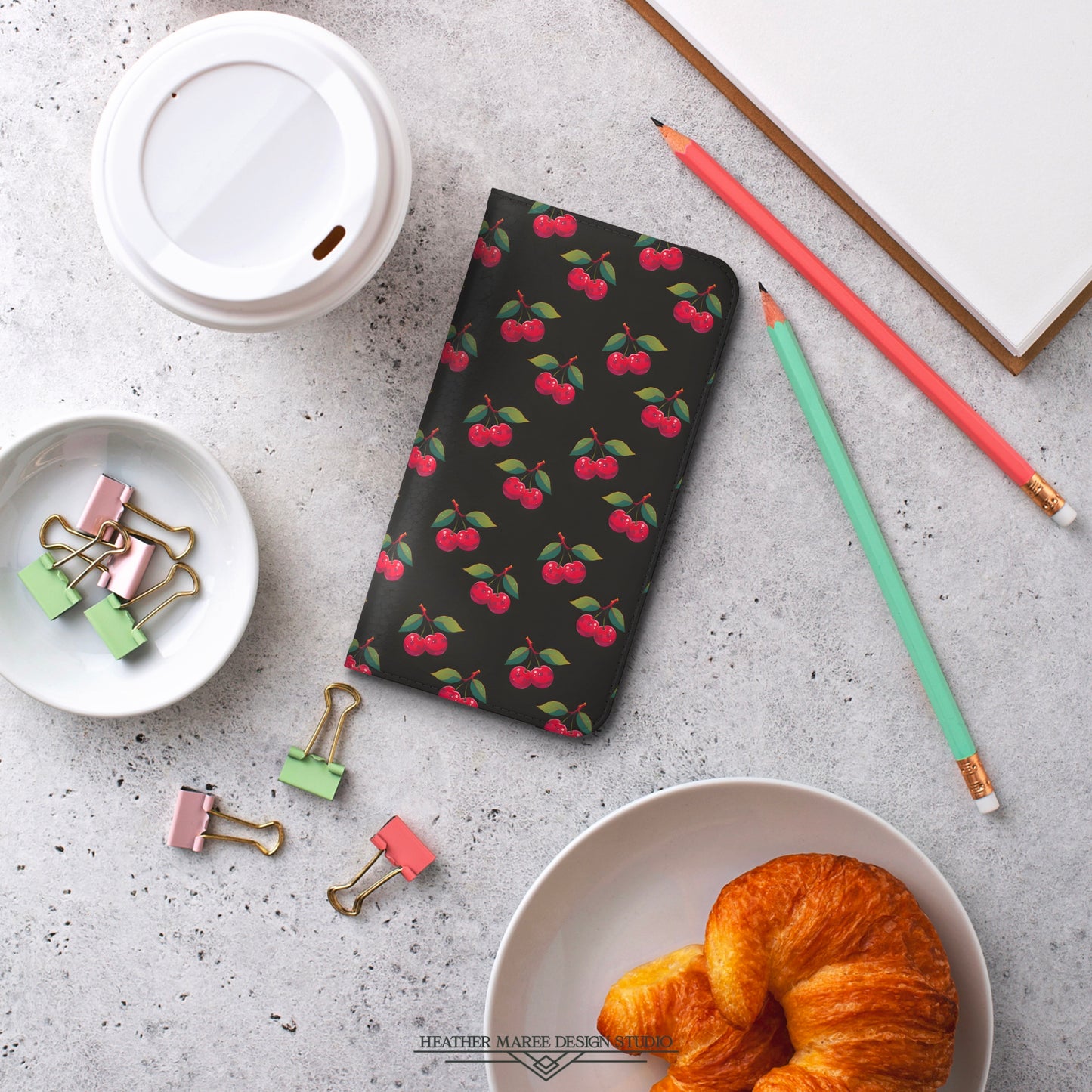 Black Cherry Pattern | Wallet Phone Case