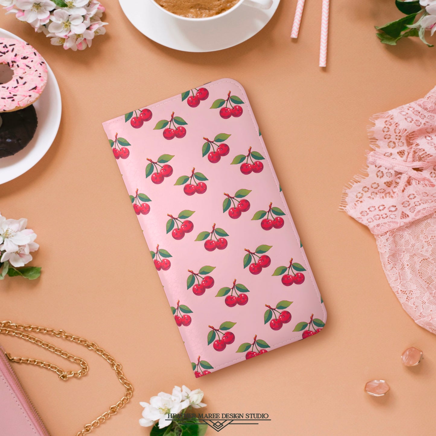 Pink Cherry Pattern | Wallet Phone Case