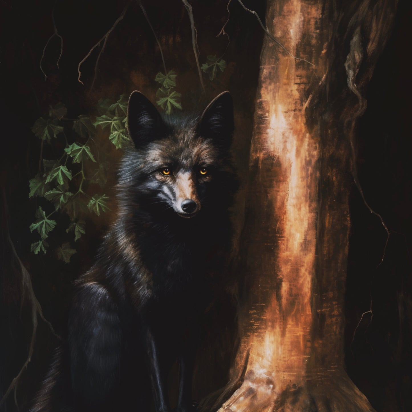 Regal Black Fox in a Forest