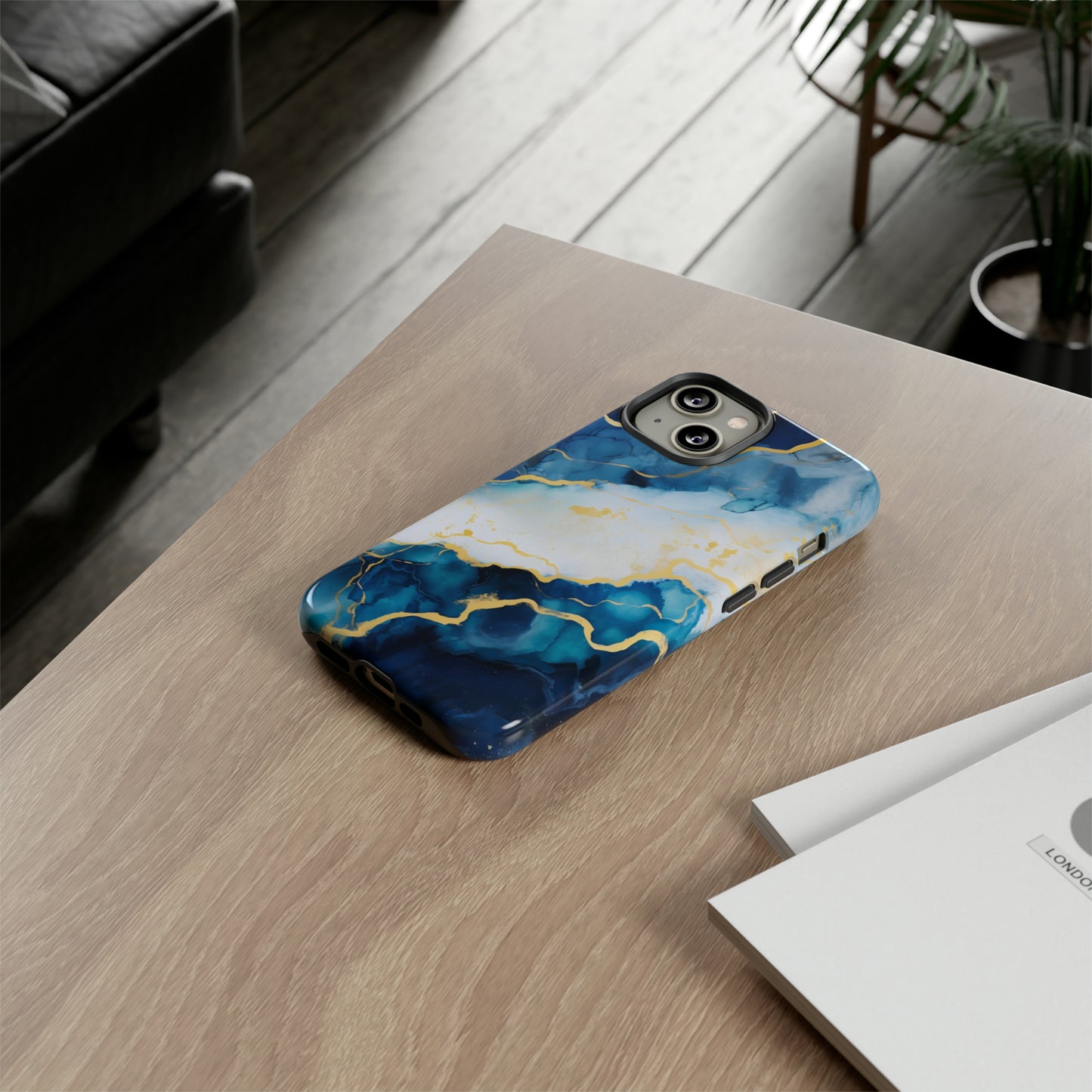 Navy Blue and Ivory Marble | Tough Phone Case