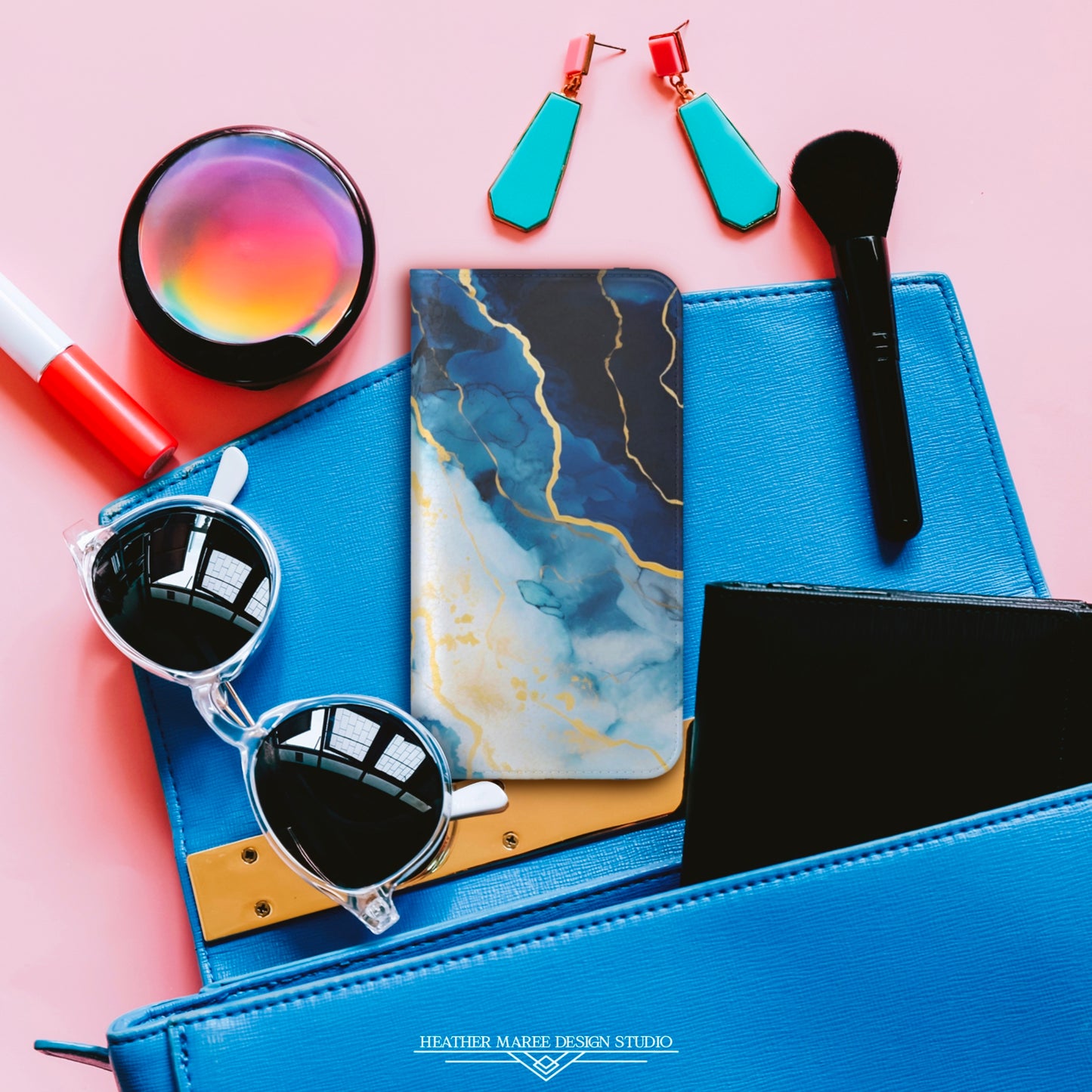 Navy Blue and Ivory Marble | Wallet Phone Case