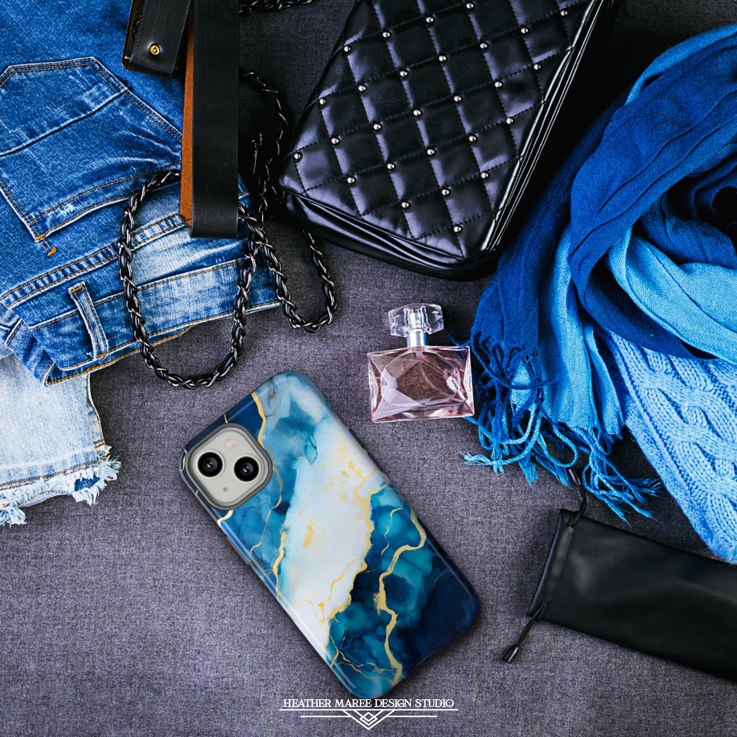 Navy Blue and Ivory Marble | Tough Phone Case