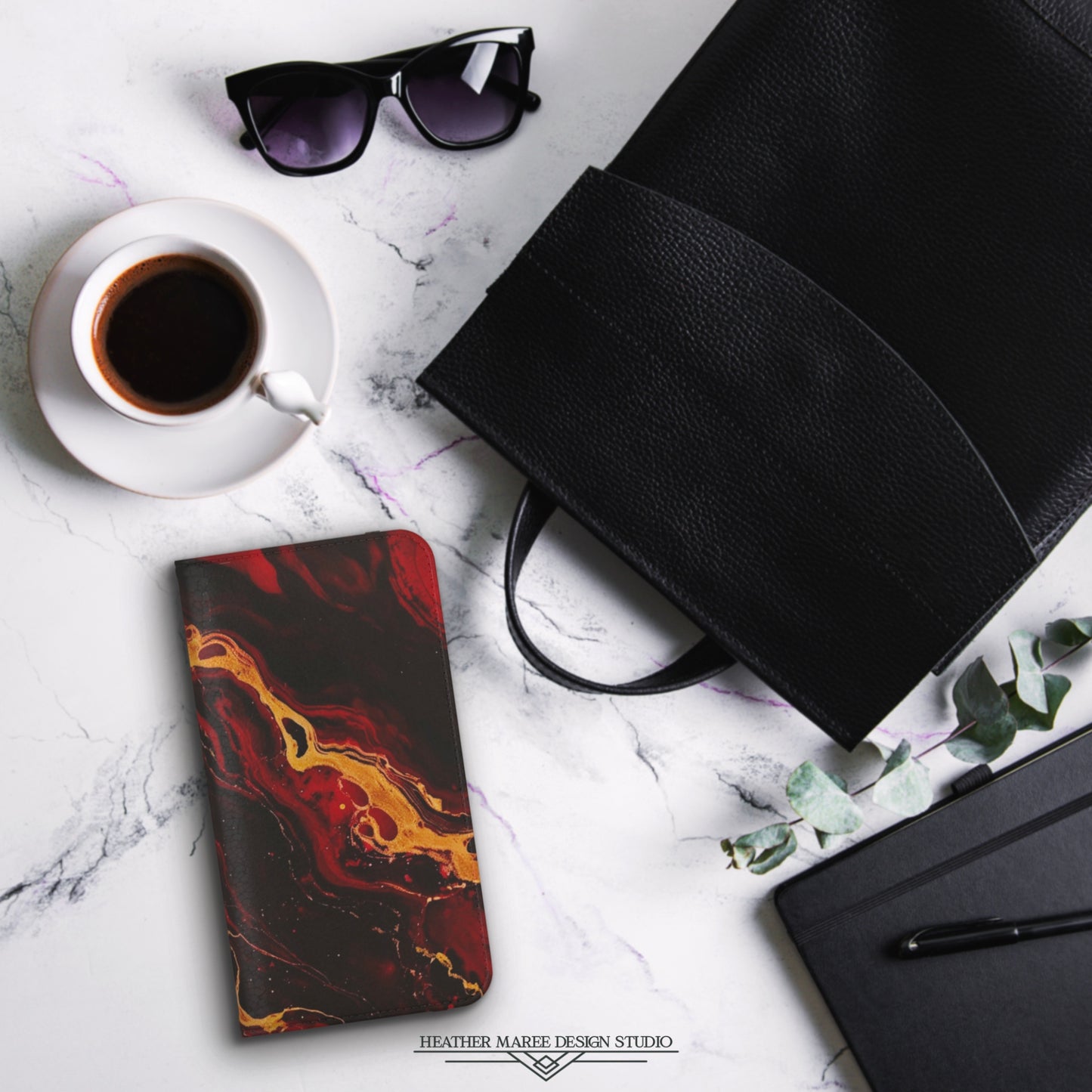 Crimson and Black Marble | Wallet Phone Case