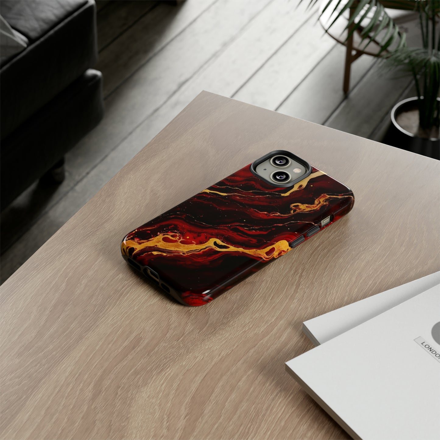 Crimson and Black Marble | Tough Phone Case