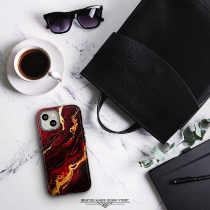Crimson and Black Marble | Tough Phone Case