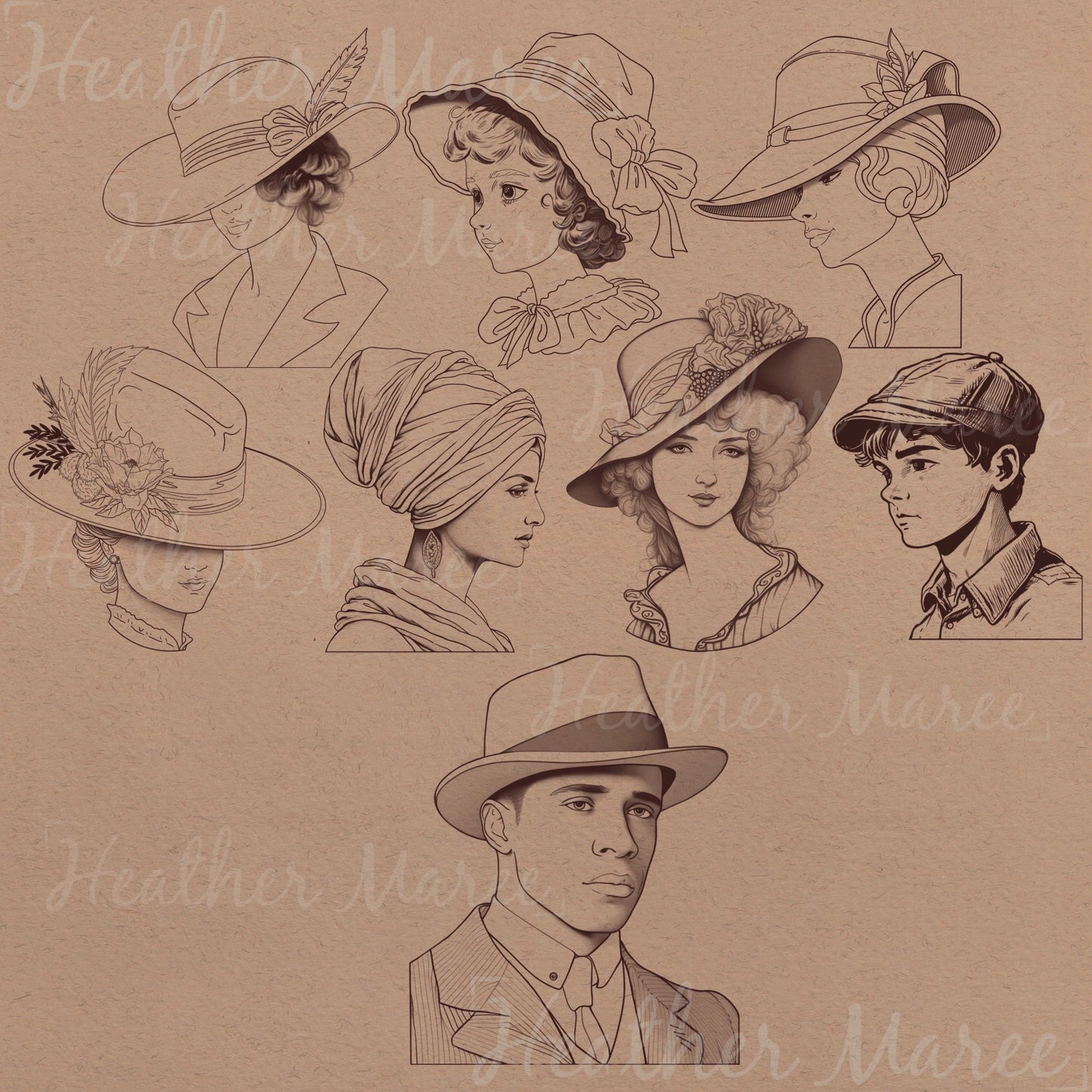 Hat and Portrait | Procreate Stamp Brushes