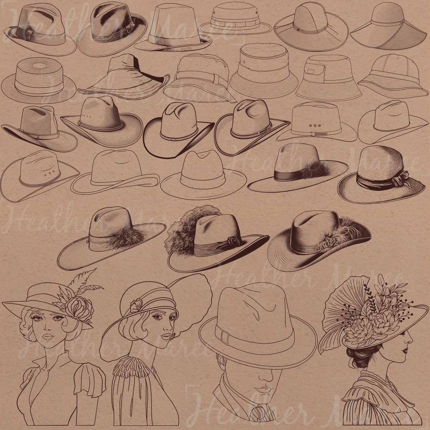 Hat and Portrait | Procreate Stamp Brushes