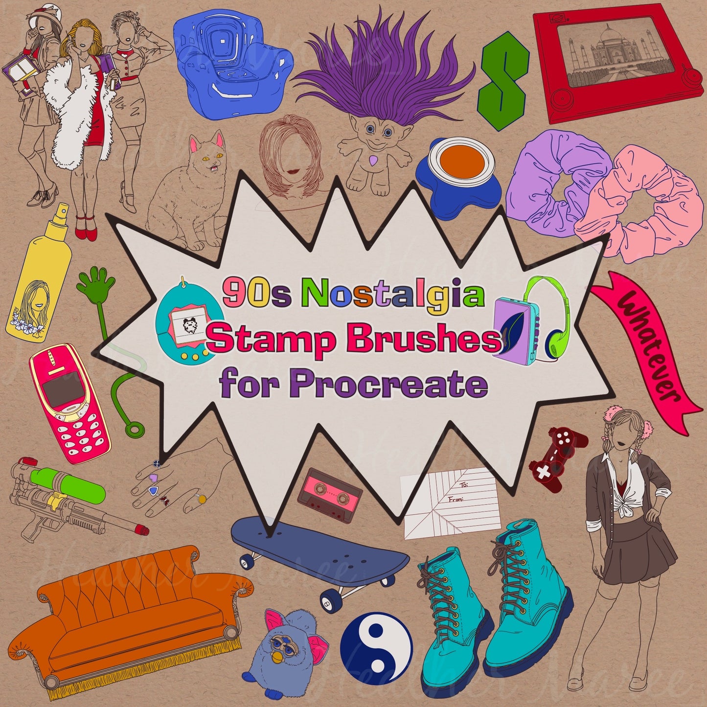 Retro 90s Nostalgia | Procreate Stamp Brushes