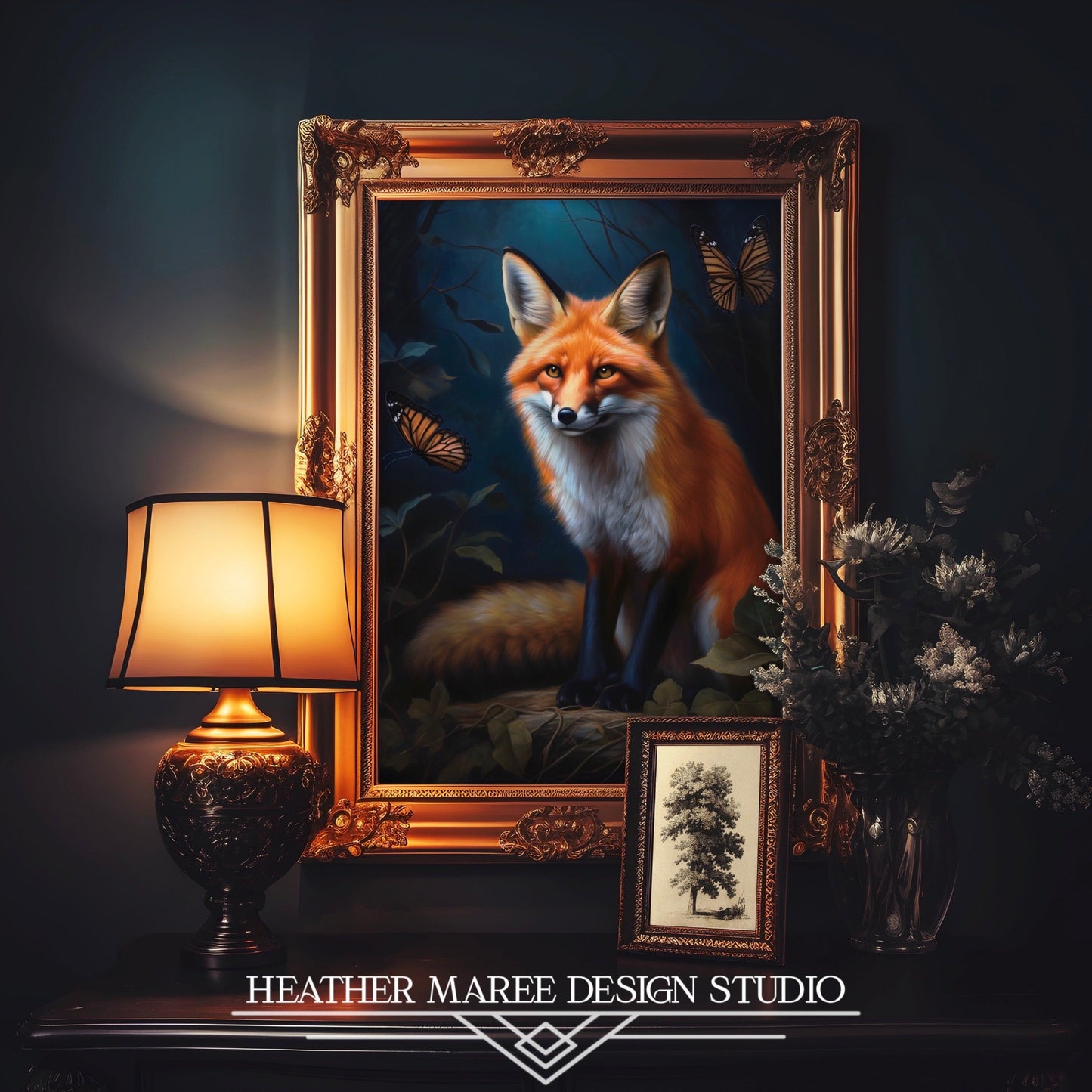Red Fox with Butterflies