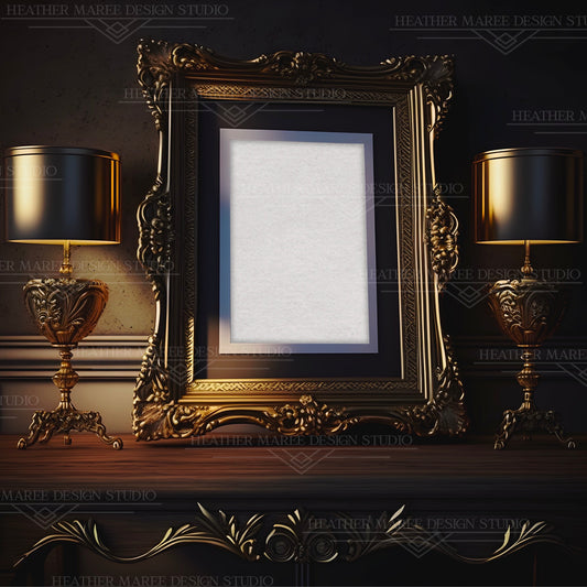Antique Vertical Frame on a Table Mockup