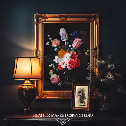 A Bouquet of Flowers in a Crystal Vase