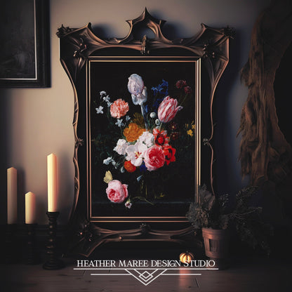 A Bouquet of Flowers in a Crystal Vase